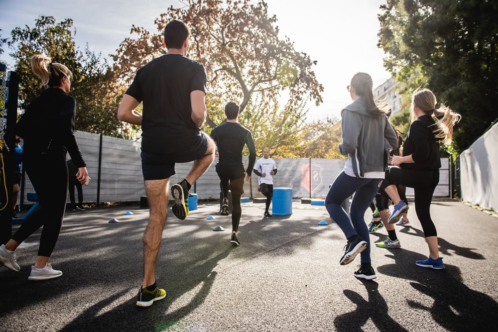 Group fitness outdoors.