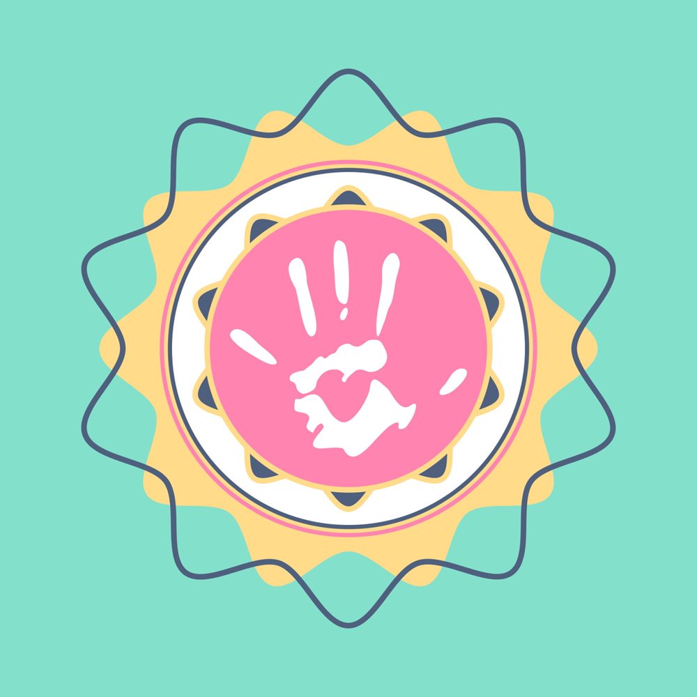 Colorful palm print yoga logo.