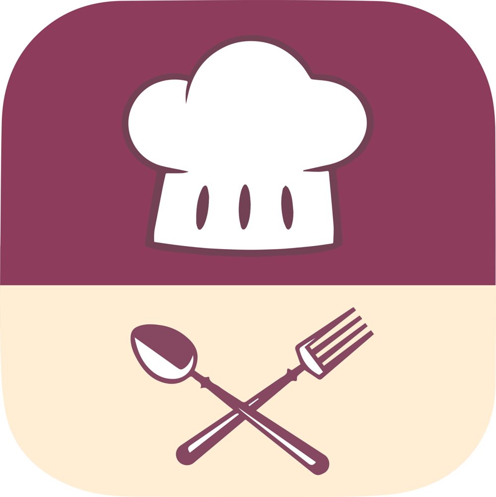 Chef's hat and utensils nutrition logo.