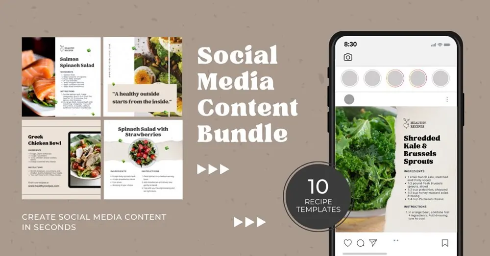 Healthy recipe social media bundle.