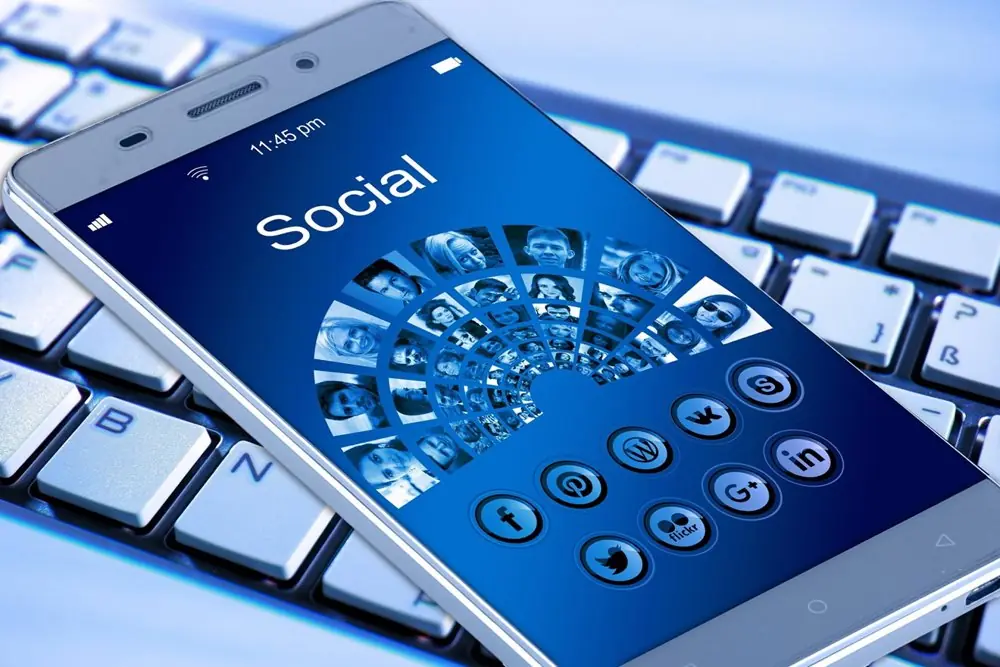 Smartphone with social media icons on it.