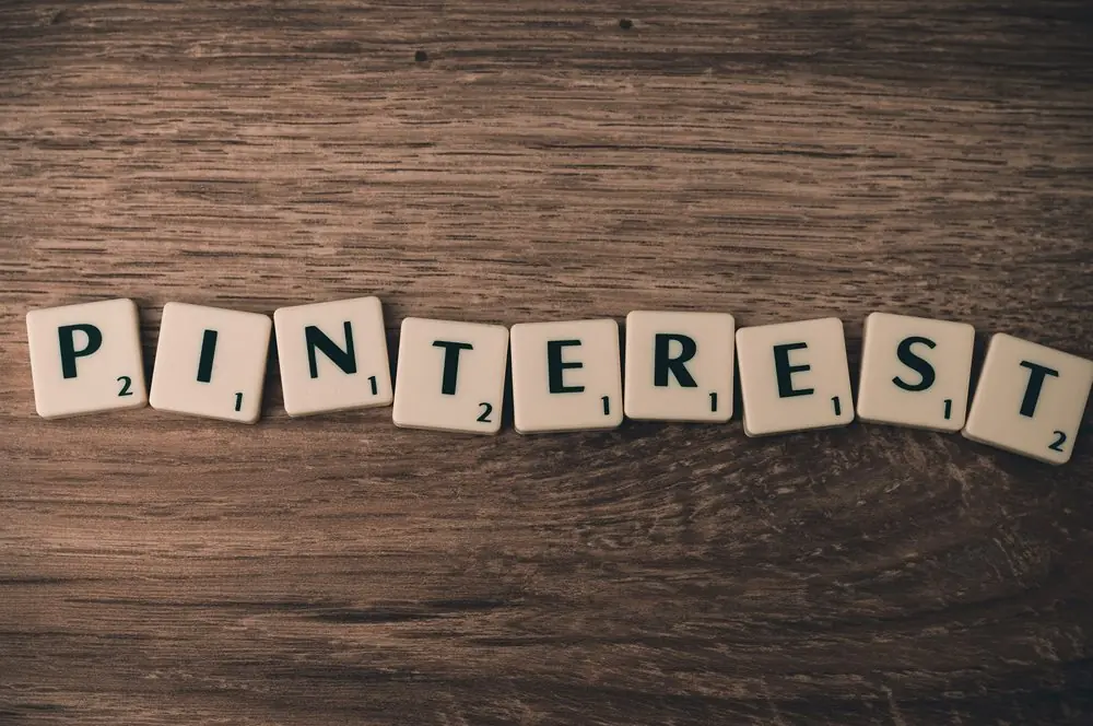 "Pinterest" spelled with Scrabble blocks.